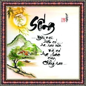 Tranh thư pháp vẽ tay chữ -SỐNG-